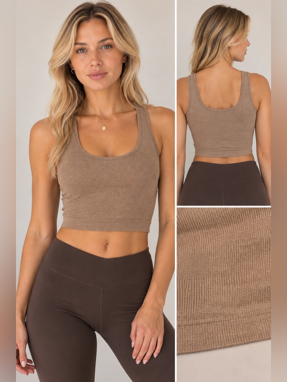 Forever 21 Ribbed Tan Brown Tank Bralette Athletic Crop Top